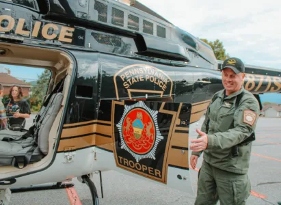 CU-Lock Haven university police team up with PSP once again for helicopter landing and presentation on campus